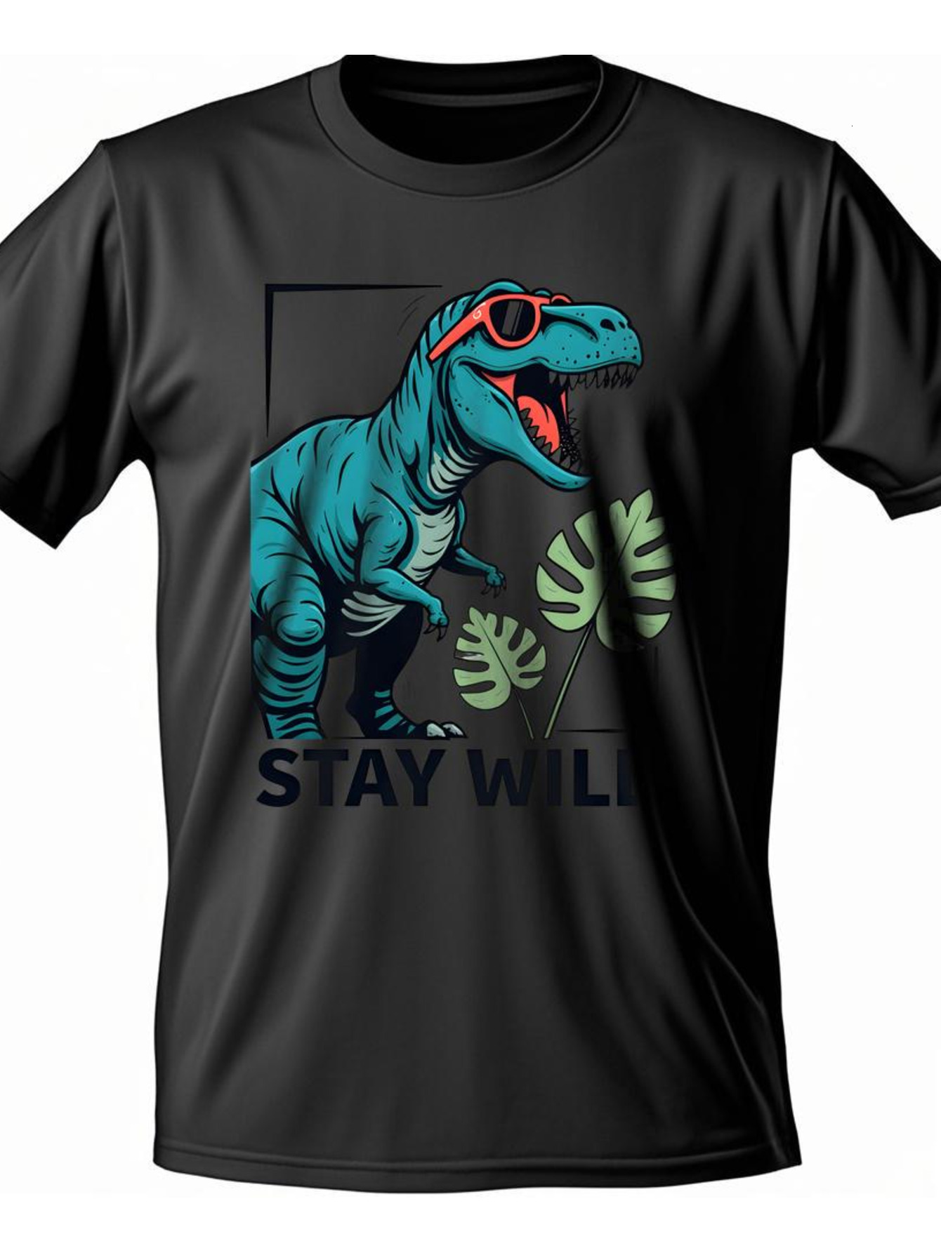 Dongdumaoyi Short Sleeve Men Tyrannosaurus T Shirts S-3Xl White Adult Dinosaur Round Collar Black Cotton 180G edc0