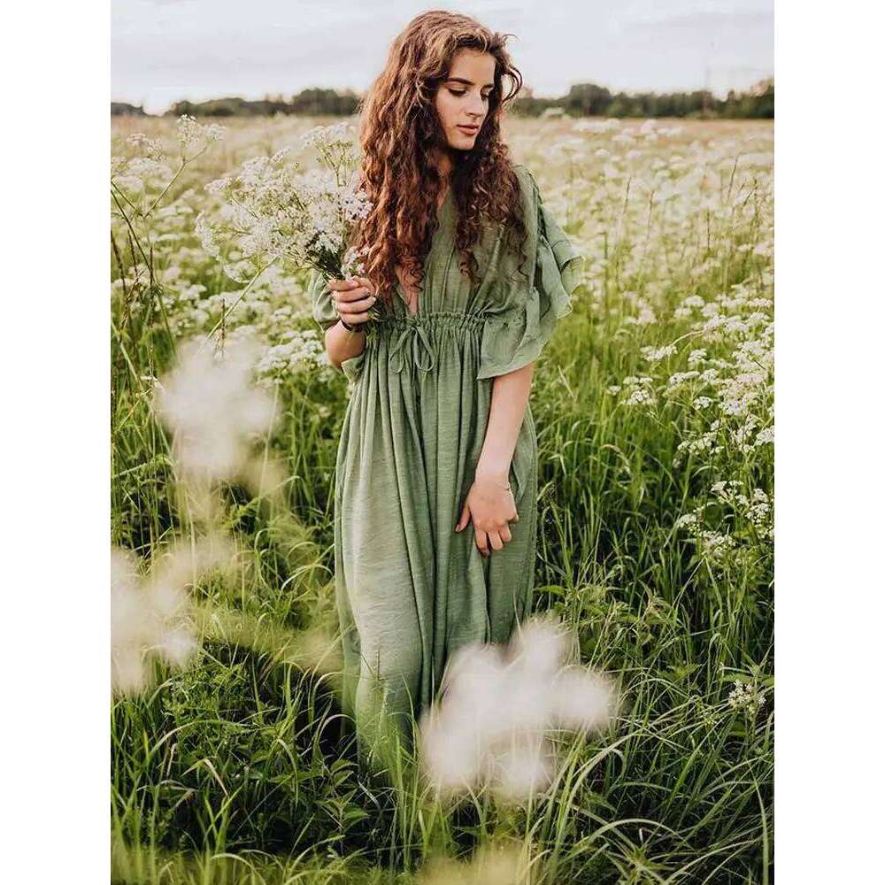 Designer Clothing 2025 Boho Inspired Sexy Bikini Cover-Ups Long Green Tunic Casual Summer Dress Boho Women Clothes Beach Wear Swim Suit Cover Up