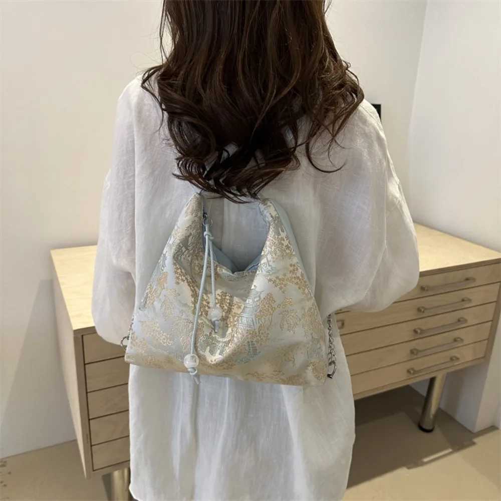 Elegant Chinese Style Backpack Large Capacity Multipurpose Womens Shoulder Bag Exquisite Embroidery Ancient Underarm Bag Travel Z250617
