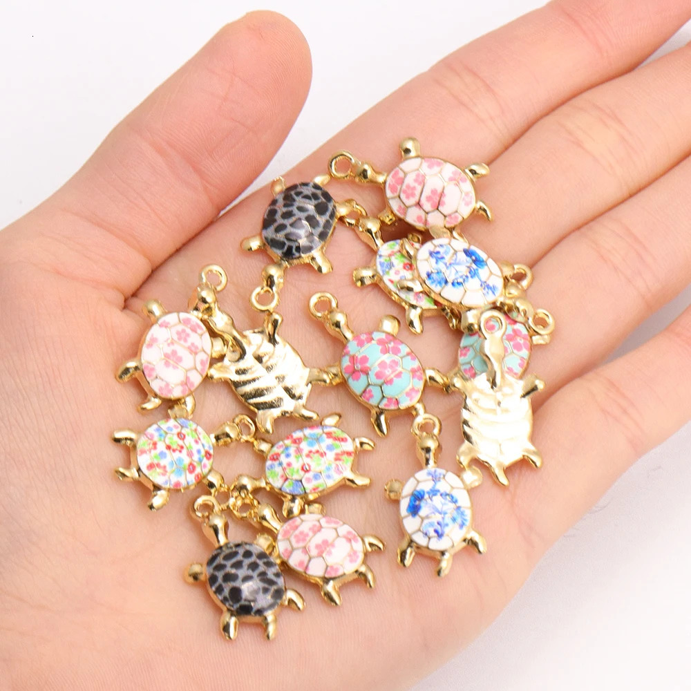 10Pcs Fashion Tortoise Shape Pendant Gold Colour Alloy Charm Jewelry Making Cartoon Sea Turtle Necklace Keychain DIY Accessories 250609