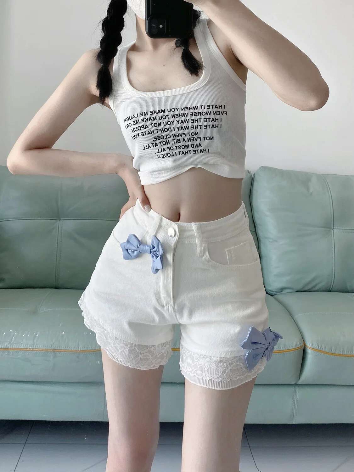 Aesthetic Cute Bow Short Jean Pants Woman Trend 2025 To Wear Comfy Casual Denim Shorts for Women Elegant 2000s Clothes Y2k Jorts
