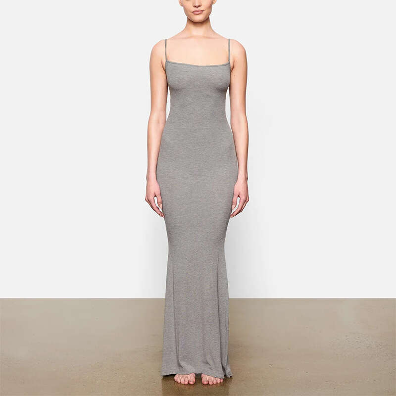 Designer Dresses for Women Womens Dresses N712 Summer New 2025 Solid Color Square Neck Strap Knitted Long Dress Slim Fit Slimming Tight Bodycon