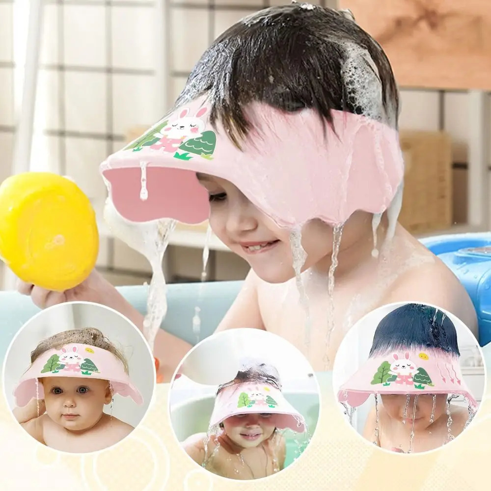 Cute Cartoon Baby Shower Cap Adjustable EVA Kids Bath Visor Hat Soft Ear Eye Protection Waterproof Shampoo hat 250617