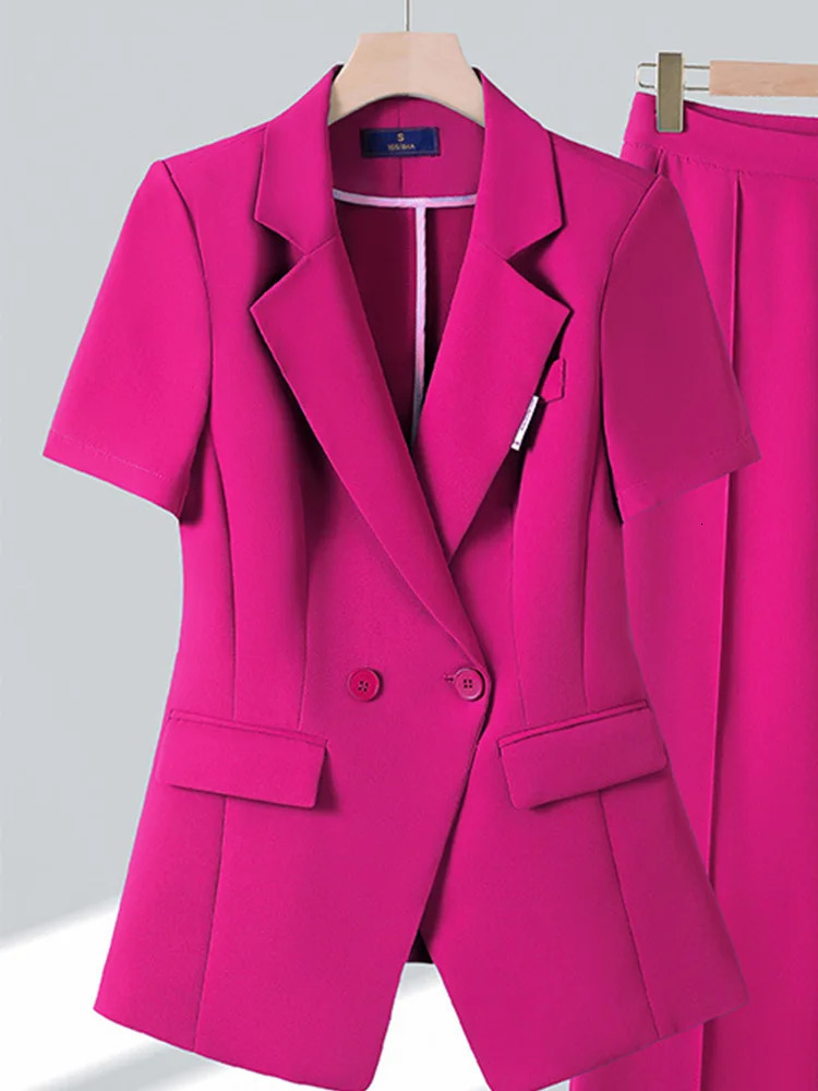 Office Fashion Elegant Short Sleeved Suit Jacket for Women Sleeve Thin Style High End Professional Pants Set 250612