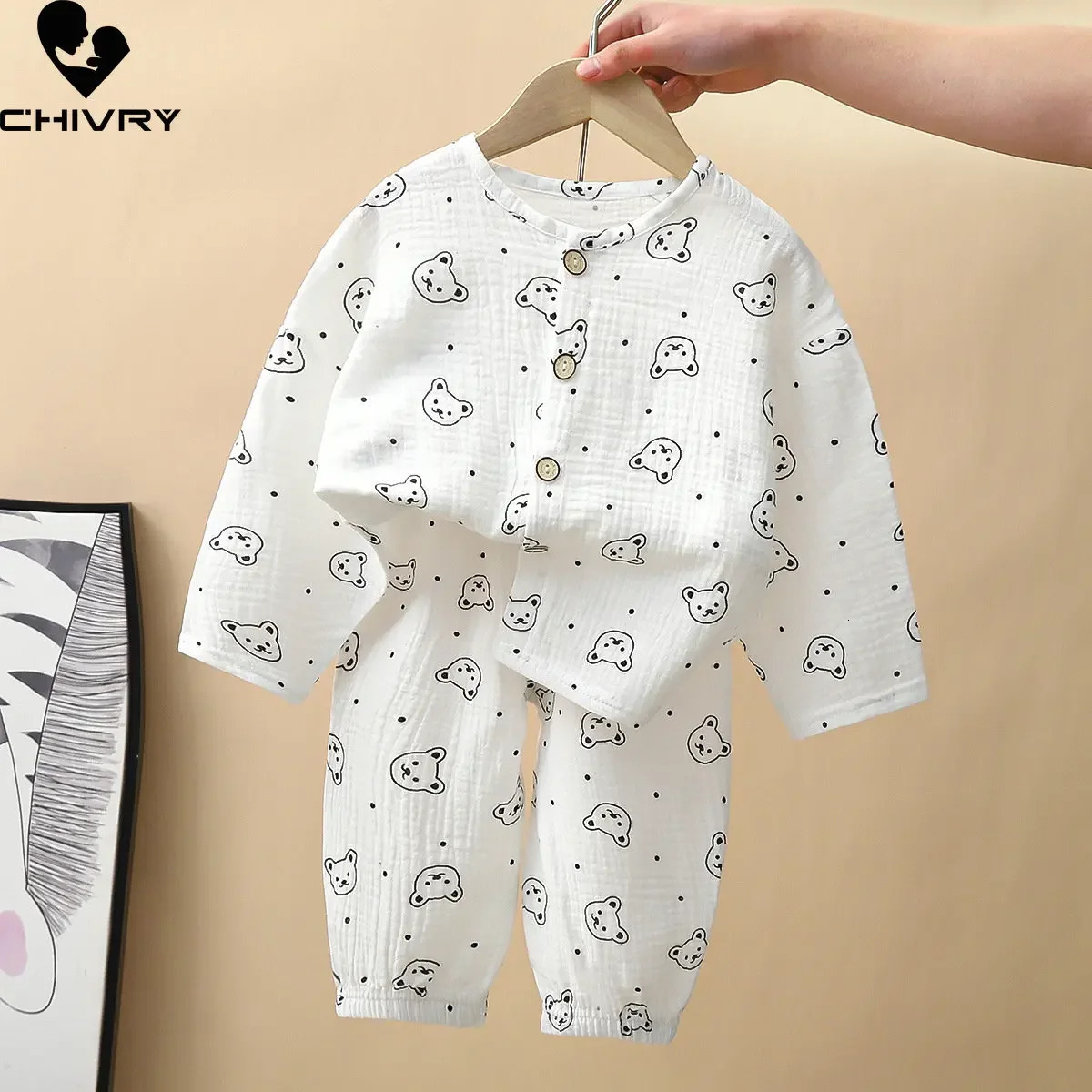Kids Summer Thin Pajamas Sets Boys Girls Cartoon Three-quarter Sleeve Cotton Yarn Shirts with Pants Baby Loungewear 250617