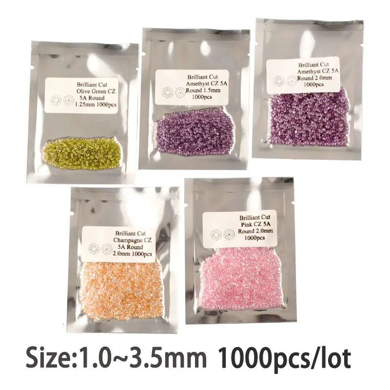 0.8~3.0mm AA CZ Loose Stones 12Colors 1000pcs/bag Brilliant Round Cut Cubic Zirconia Gems Stones For Jewelry DIY Making 250617