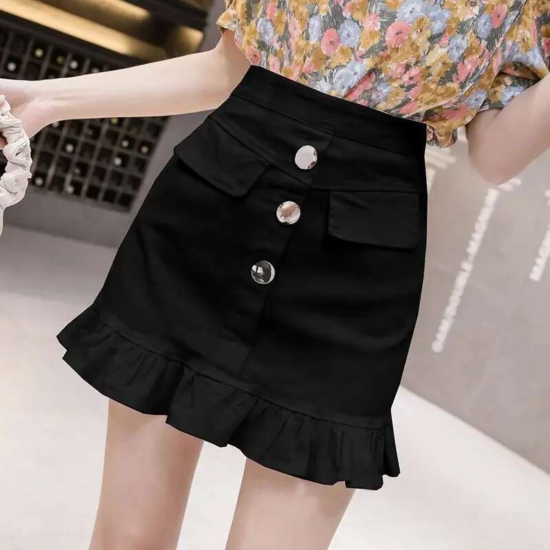 High Waist Woman Denim Skirt Ruffle Sexy Jeans Skirts for Women Vintage Chic and Elegant Clothing Trend 2025 Y2k Harajuku A Line