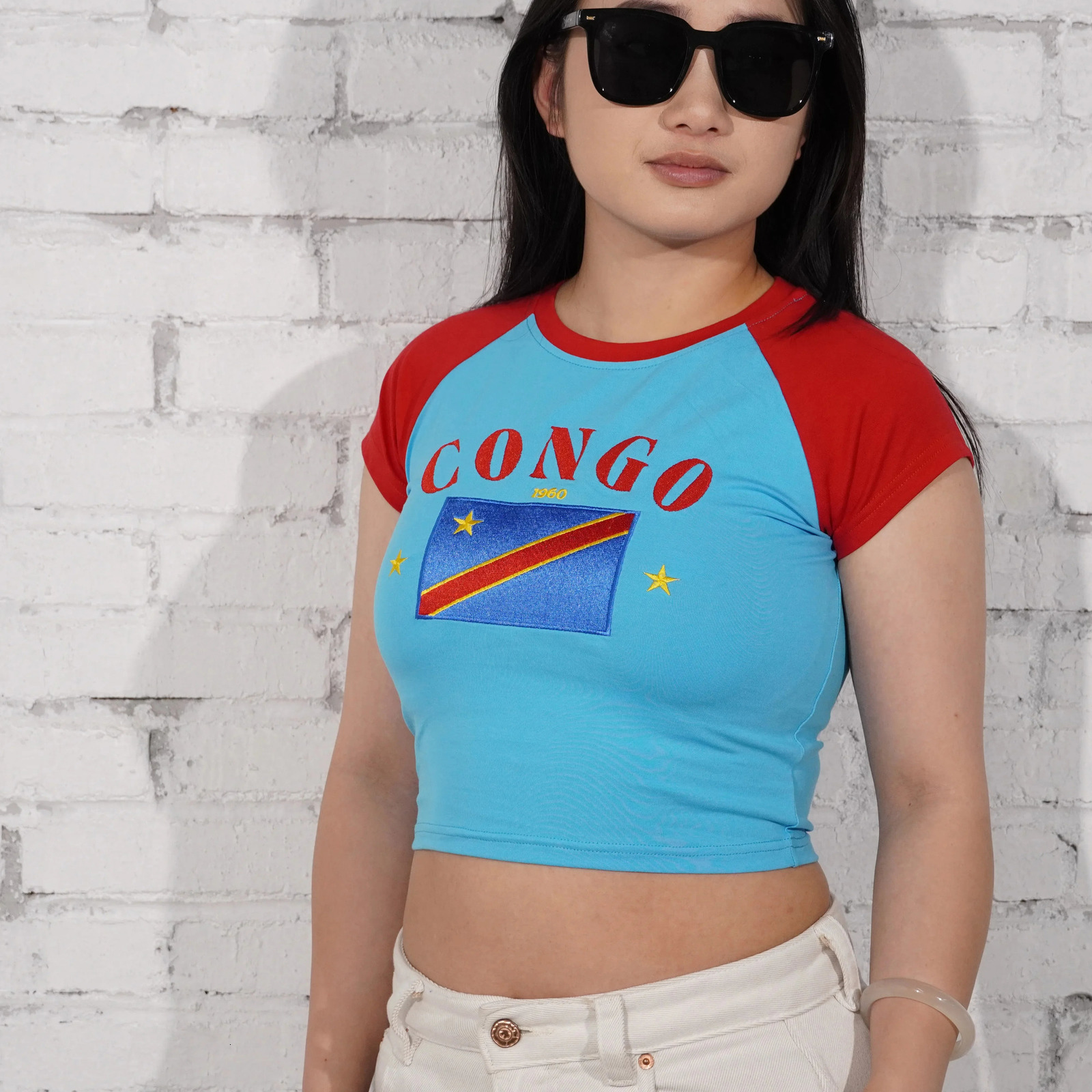 Street style Gothic Emo girl cut top baby t-shirt retro ethnic embroidery casual short sleeved t-shirt Congo Y2k clothing 250616