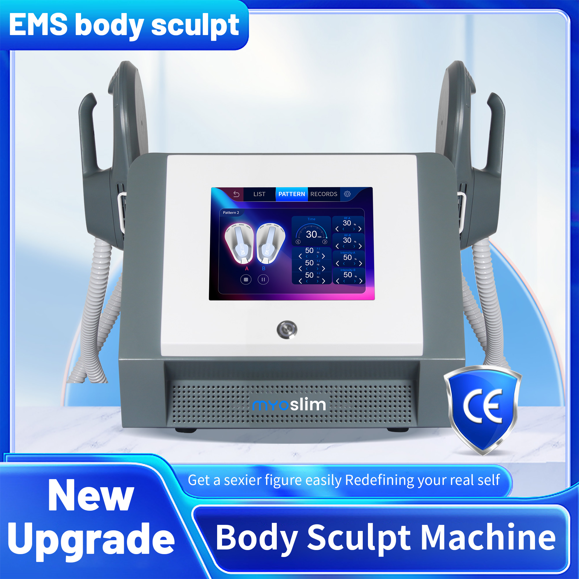 Myoslim 15tesla 6500W 200HZ HIEMT Body Sculpting Machine Fat Burn Muscle Tone High Intensity Electromagnetic Slimming Device