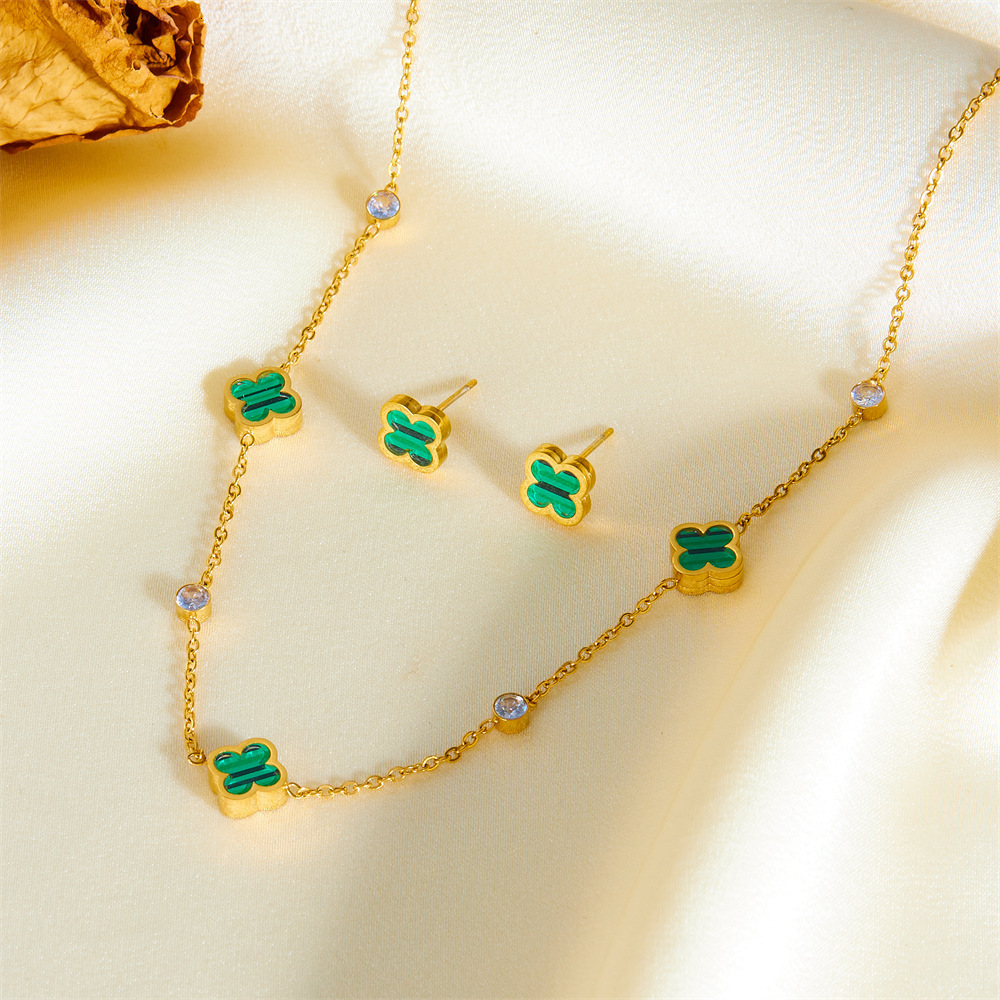 Light Fashion Temperament Simple Inlaid Pearl Necklace Earrings Women Titanium Steel Jewelry
