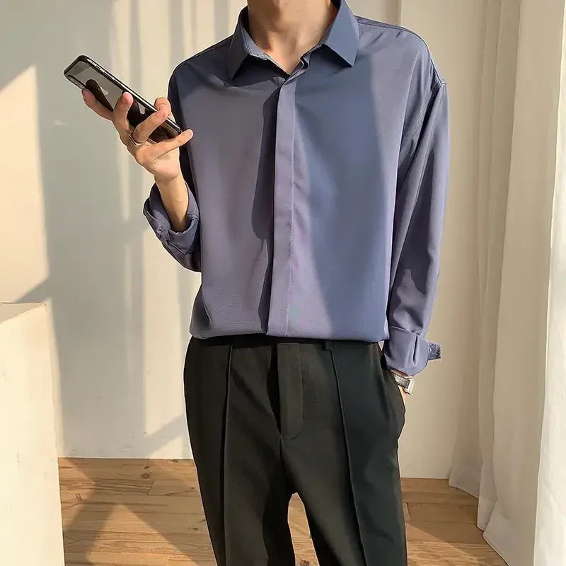 Male Shirts Plain White Ice Silk Korean Clothes Mens Shirt With Sleeves Button Up Trend I Sale Style Cool Casual Xxl 250616