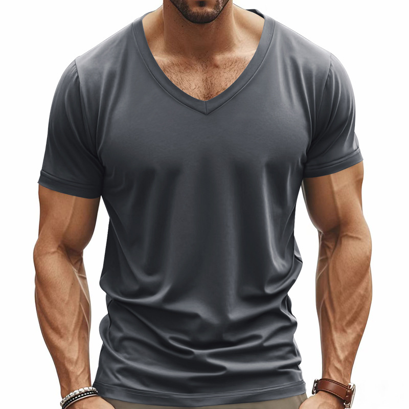 Men's T-shirt street fashion Henry shirt trendy V-neck quick-drying casual short-sleeved shirt sports T-shirt men's European size: S-3XL