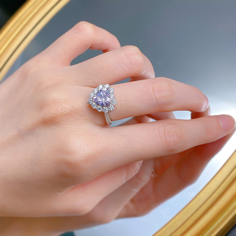 Choucong Wedding Rings Luxury Jewelry Soild 100% 925 Sterling Silver Heart Shape Lavender Purple Amethyst Lab Moissanite Diamond Party Women Bride Rin