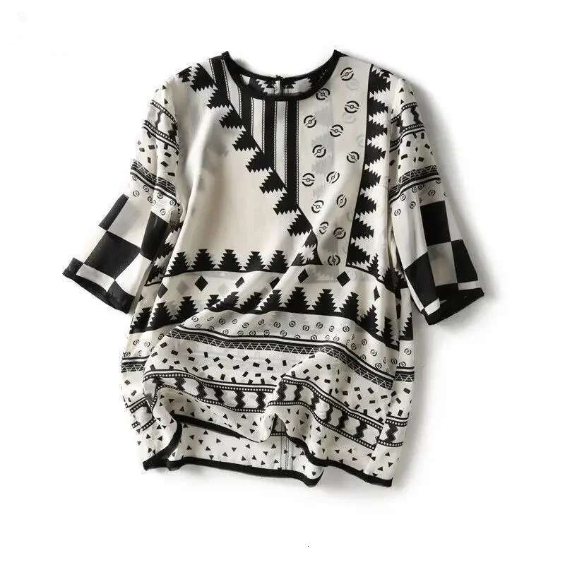 Half Sleeve Shirts Blouses for Women with Print Woman Top Chiffon Elegant and Youth Luxury Designer Y2k Fashion Cool Tall Fine