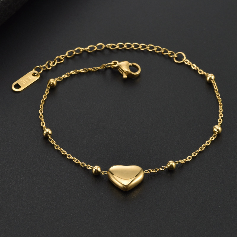 Light Fashion Personality Gold Round Bead Heart Bracelet for Women Design Titanium Steel Non-Fading Jewelry