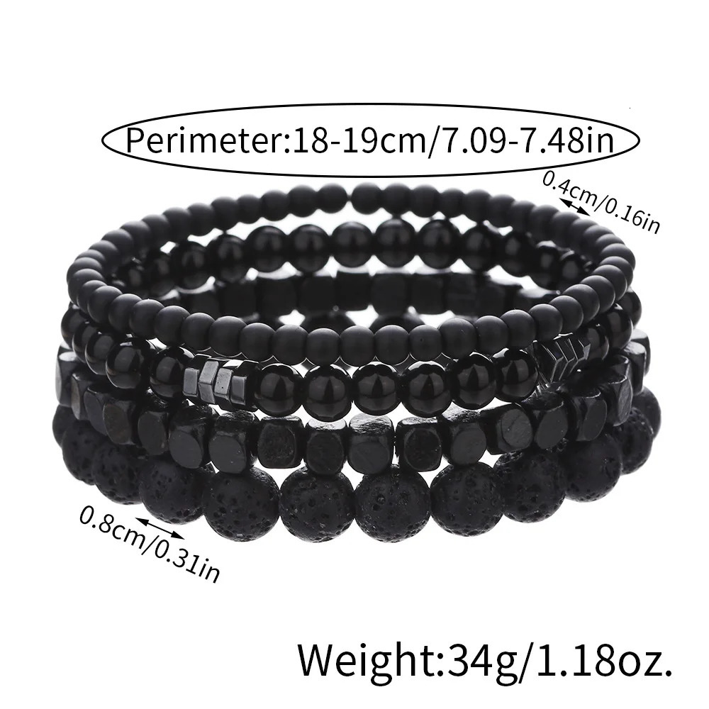 4PC Volcano Stone Black Gallstone Beaded Bracelets for Men Trendy Fashion Lava Wood Beads Bracelet Set Combination Hip Hop Gifts 250616
