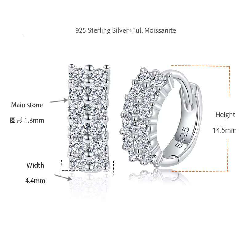 Ruizuan Fine Jewelry Hiphop Hoop Earrings Round 1.8mm Moissanite Diamond Sterling Earrings