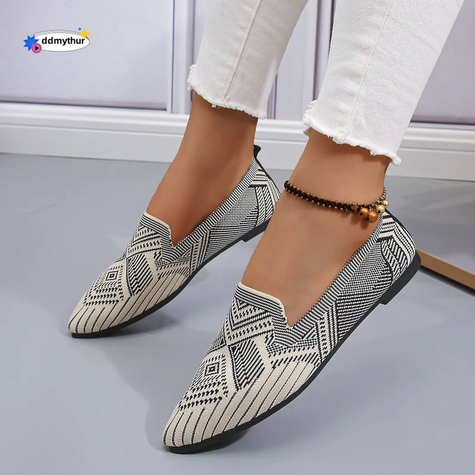 Women's Mesh Soft Sole Non Pointed Toe Breathable Slip On Flat Shoes Knitting Platform Shallow Mouth Walking Sandals ddmythur