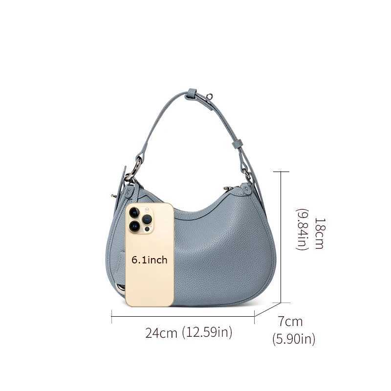 Top Layer Cowhide Underarm Shoulder Bag 2025 New Niche Design Minimalist Blue Fashionable Soft Leather Saddle Bag Z250617