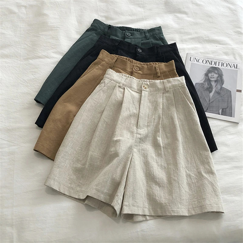 Limiguyue Breathable Cotton Linen Shorts Japanese Retro High Waist Wide Leg Bermuda Shorts Suit Casual Summer Woman Loose J200 250614
