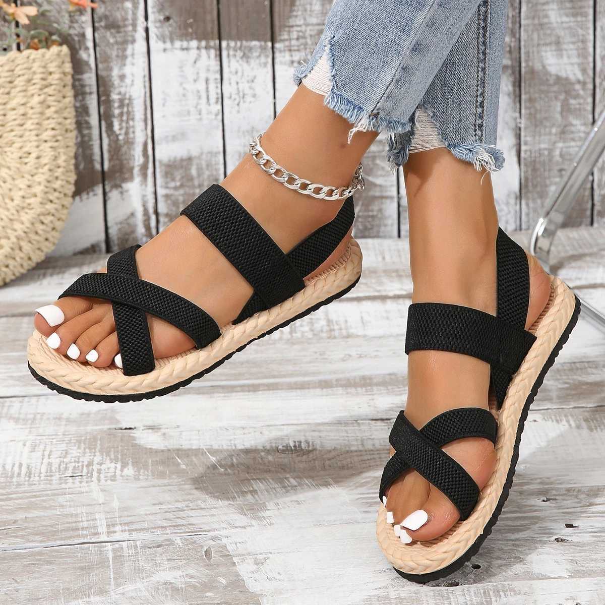 Summer Fashion Stretch Fabric Knitted Sandals Women Back Elastic Band Platform Shoes Plus Size 35-43 Shoes for Women Sandals Z250617