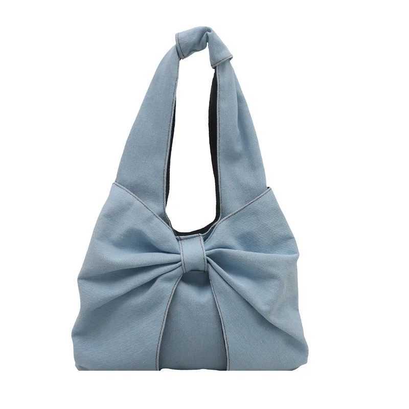 Fashionable and minimalist denim single shoulder handbag exquisite bow tie niche commuting tote bag. Z250617