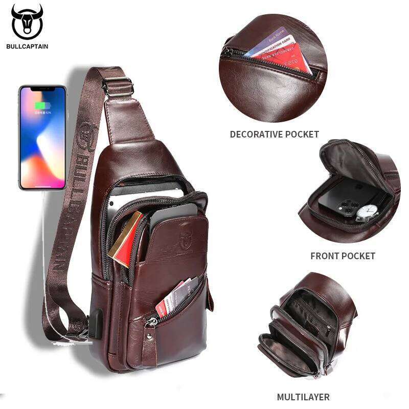 BULLCAPTAIN 2023 The Latest Large Capacity Casual Men's Messenger Classic Leather Chest Bag XB 127
