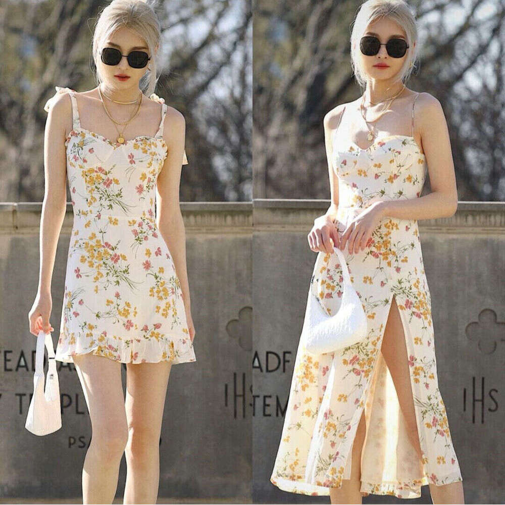 Dresses for Woman Elegant for A Wedding 221 # Summer New 2025 Floral Split Sexy Slim Mid-length Strap Dress French Style Womens Fashion