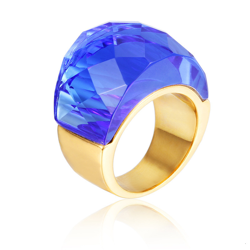 Fashion Large Ring for Women Multicolor Wedding Jewelry 7 Colors Big Glass Stone Ring Stainless Steel Anillos 240125