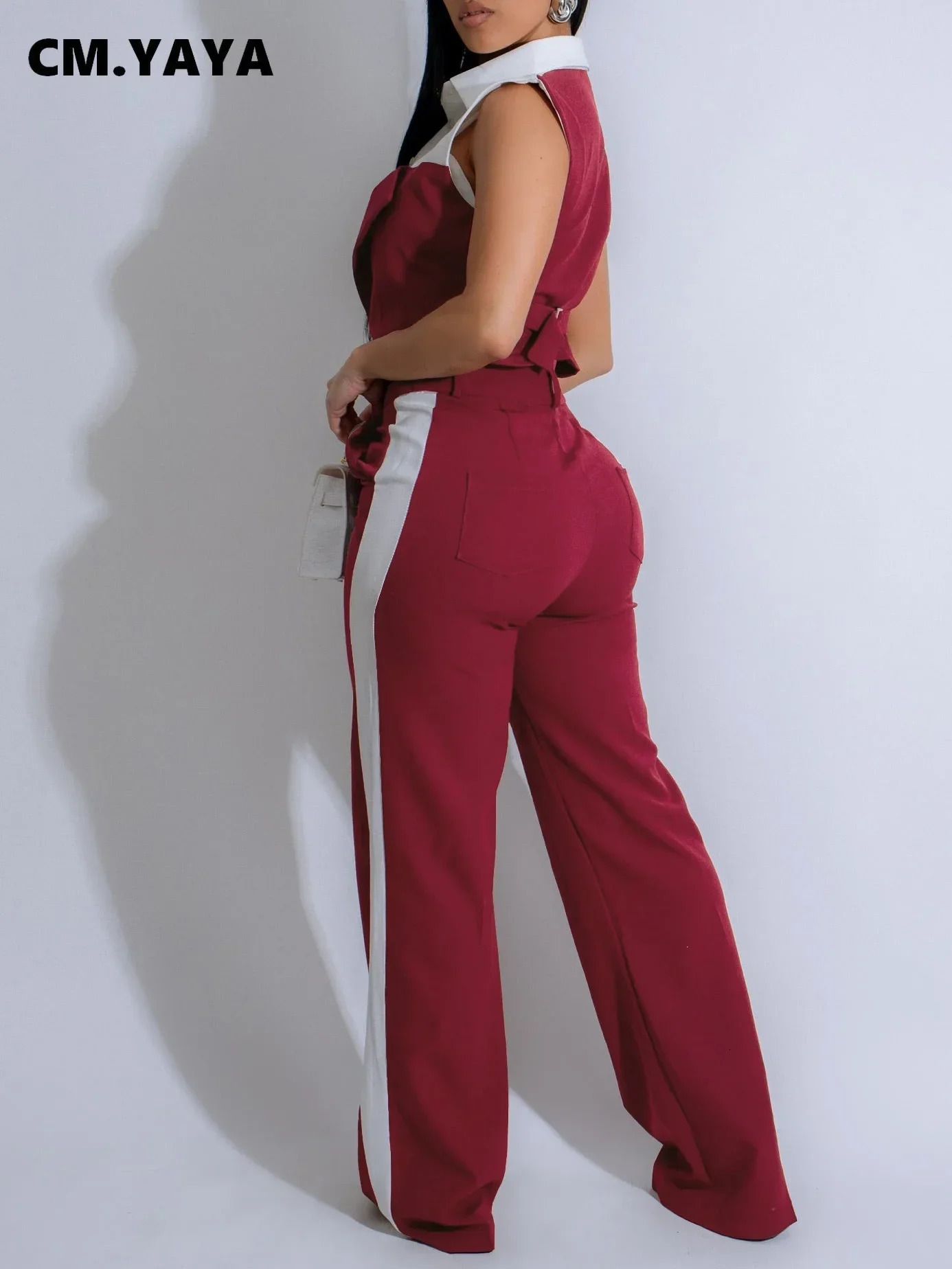 CMYAYA Womens Set Sleeveless Blazer Vest Shirt Wide Leg SweatPants OL Work street Two 2 Piece Sets Outfits Tracksuit 250612
