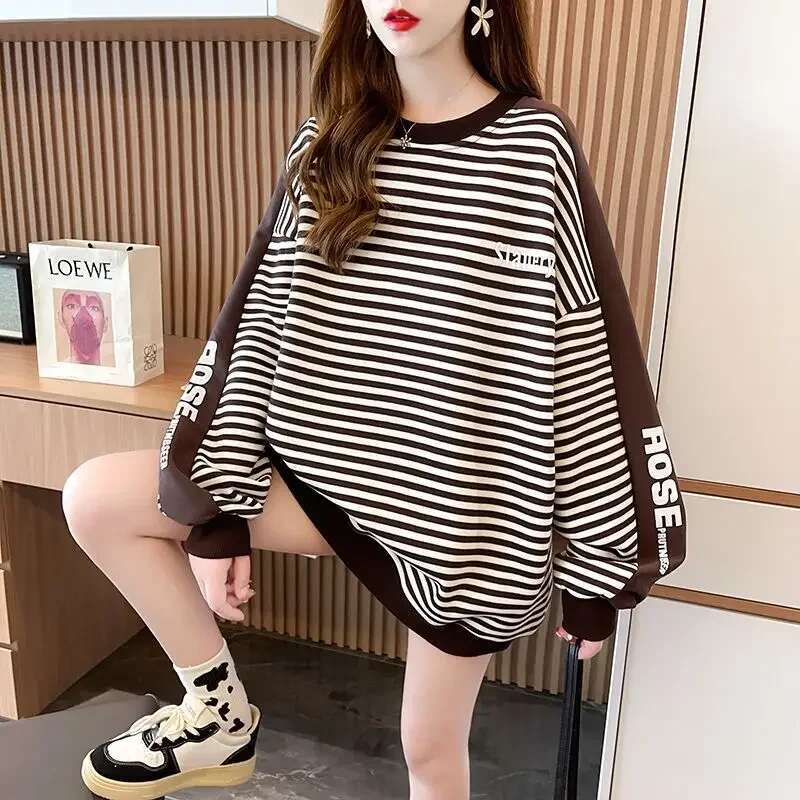 Cotton Woman Tops Loose Korean Baggy Pullover Sweat-shirt Designer Essential 2025 Trend Sweatshirt for Women 90s Vintage Y2k