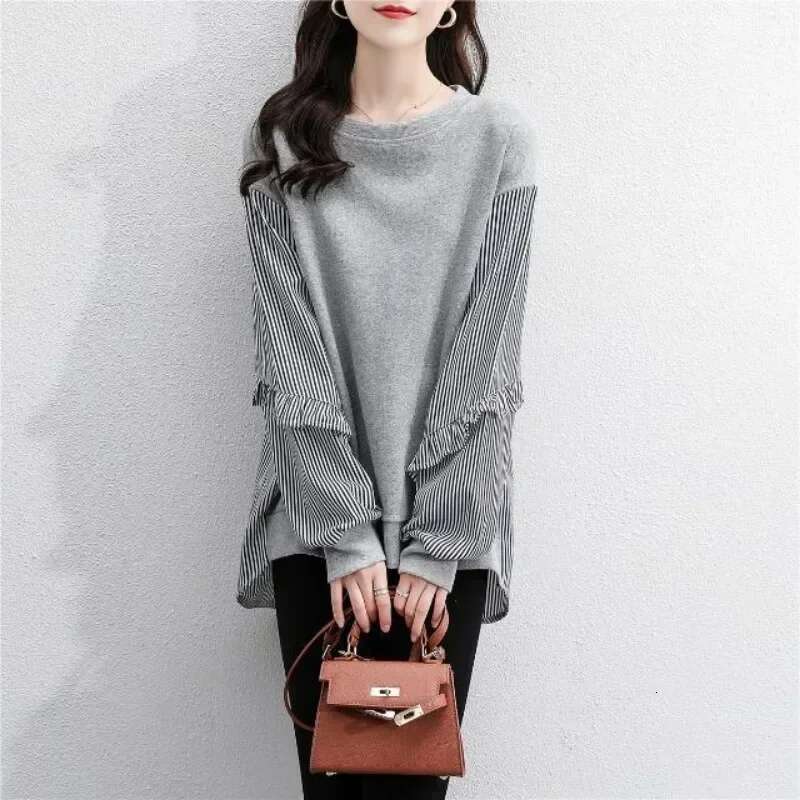 Striped Basic Long Sleeve Woman Tops Sweat-shirt Aesthetic New In Sweatshirt for Women Sport Korean Fashion Matching E Pullover