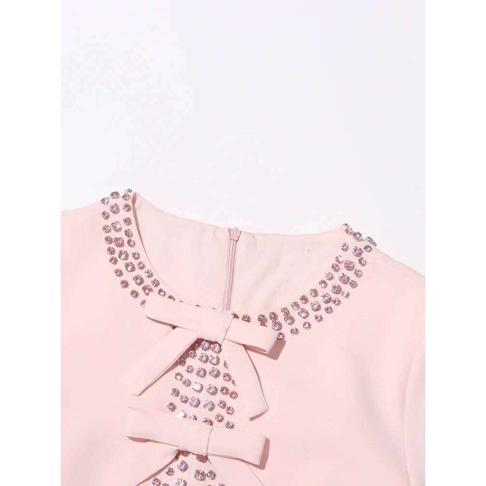 Designer Clothing 2025 TWOTWINSTYLE Slim Patchwork Bowknot Dresses For Women Round Neck Short Sleeve High Waist Spliced Dias Elegant Dress Female