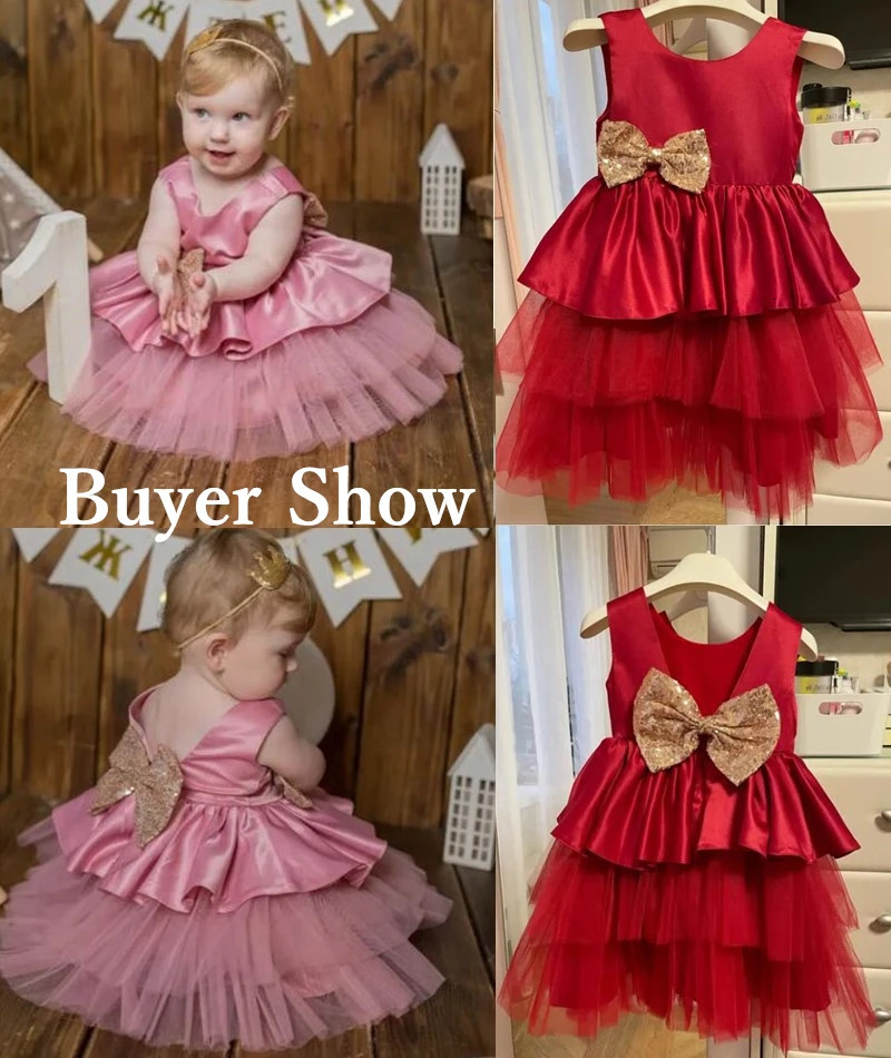 Baby Girls Dress for Birthday Party Wedding Lace Big Bow Dresses Infant Girl 1st Birthday Baby Set Princess White Baptism Dress 250617