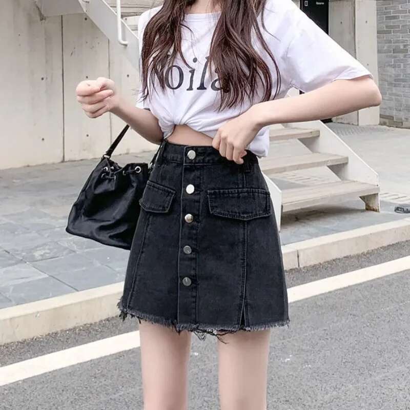 Womens Denim Skirt With Slit High Waist Female Jeans Skirts Premium Casual Streetwear New In Korean Style Y2k Vintage Aesthetic