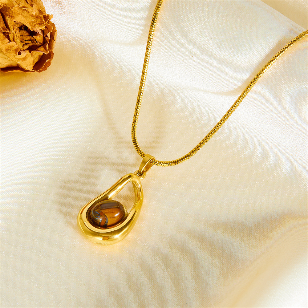 Milad Style Fashion Personality Simple Irregular Tiger Eye Stone Hollow Necklace for Women Titanium Steel Non-Fading Jewelry