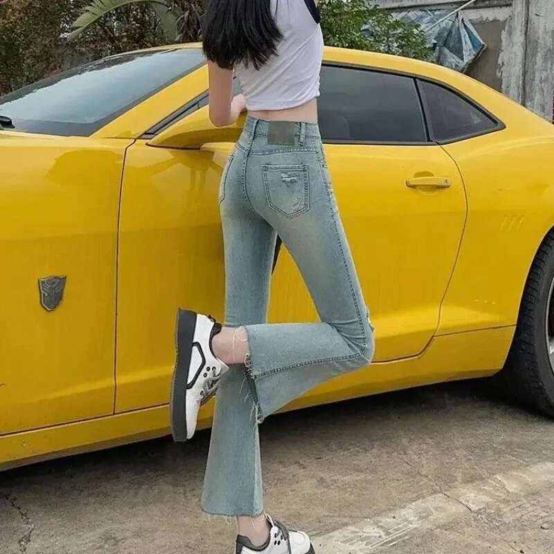 Flare Trousers Korean Style Gyaru South Korea Cheap Cowboy Pants for Woman Vintage Basics On Sale New In A Womens Cropped Jeans
