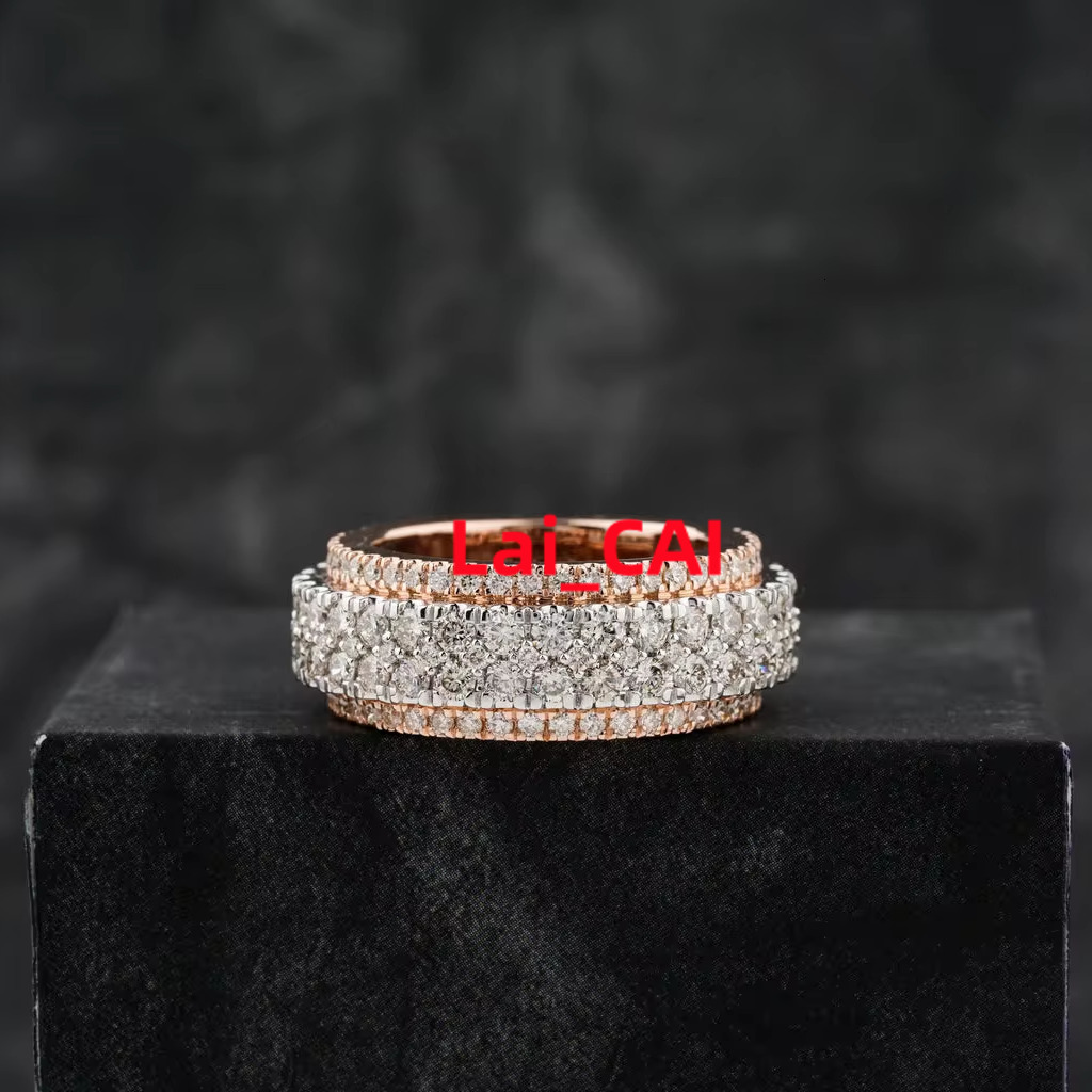 Hot Selling VVS Moissanite 925 Sterling ROSE GOLD Ring Gold Plated with Diamond Test Pass for Men Womens HipHop Style Jewelry