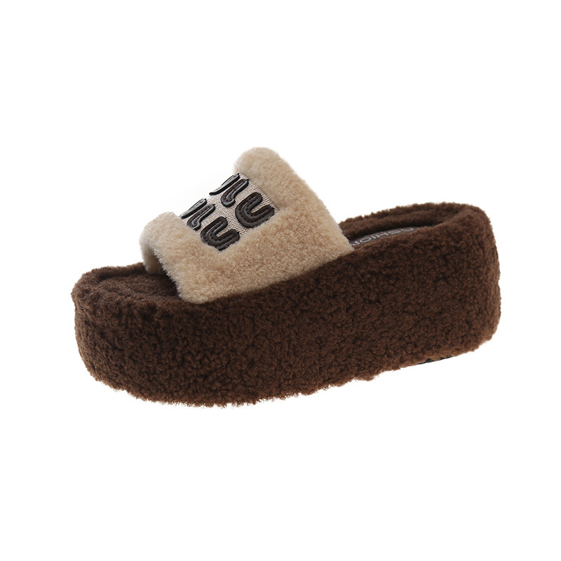 new free shipping designer for woman Indoor outdoor keep warm woolen slippers vintage platform black red khaki Plush sandals dh911068014