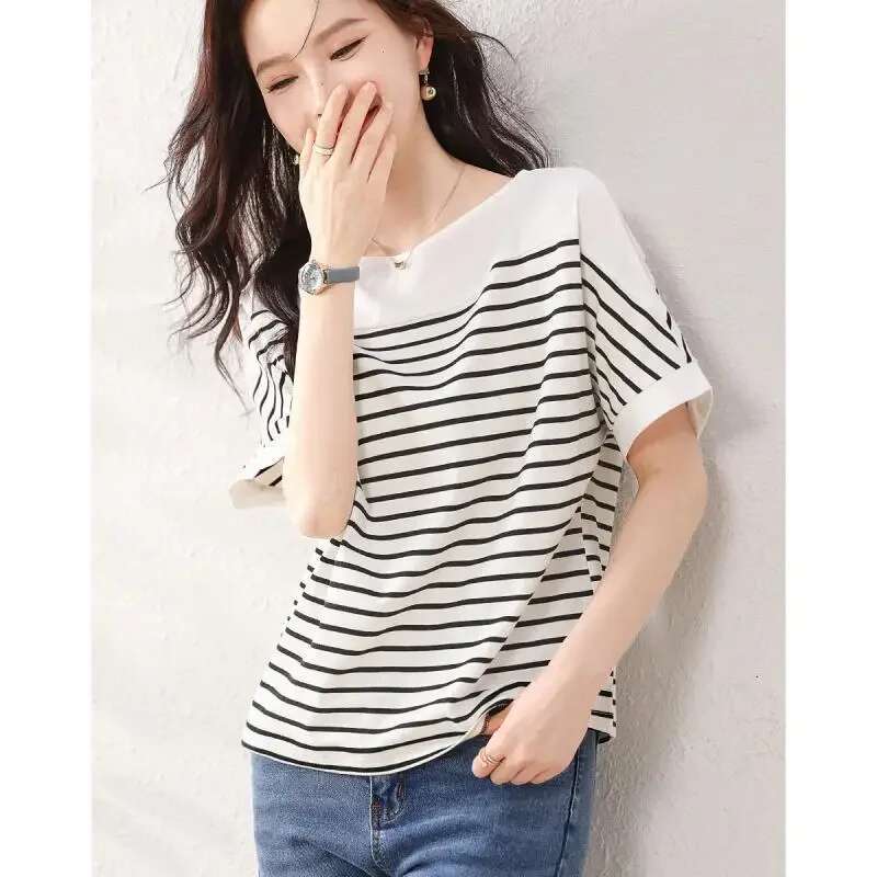 Woman Top Half Sleeve Summer Shirts Blouses For Women Sexy Striped Offer Premium Youthful Clothes Elegant Xl Streetwear