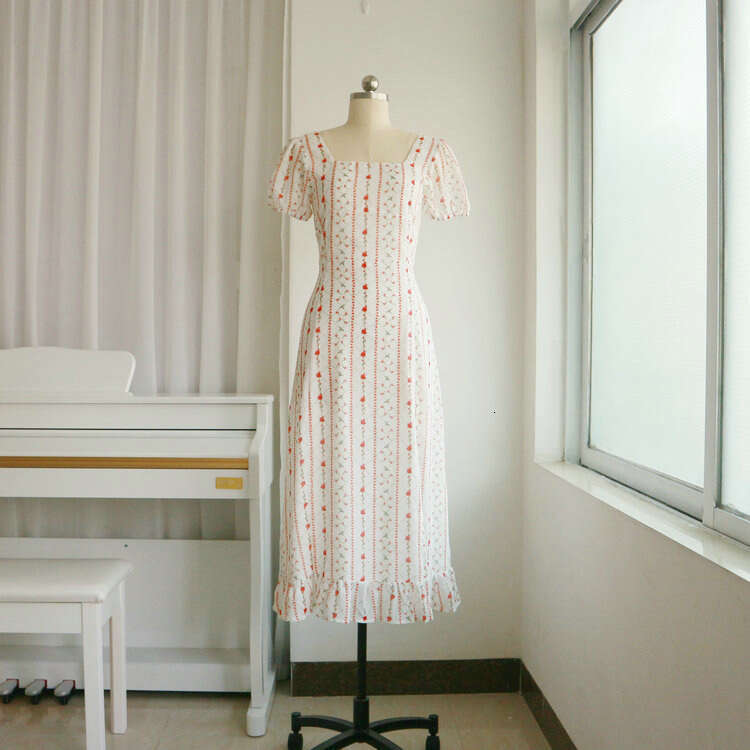 Beach Dress Dresses for Woman Designer Summer Dresses N326with Square Neck Chiffon Printed Mid-length Dress 2025 Summer French Style Womens Fashion