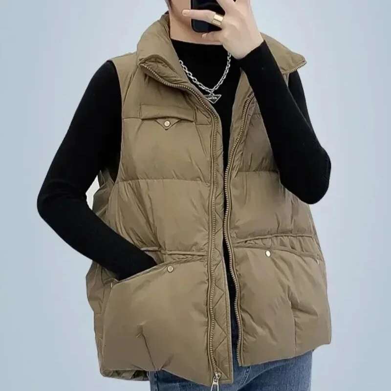 Solid Color Womens Vests Quilted Pretty Winter Clothing Elegant Casual Lady Padded Cotton Giletes Autumn Trend 2025 Sleeveless