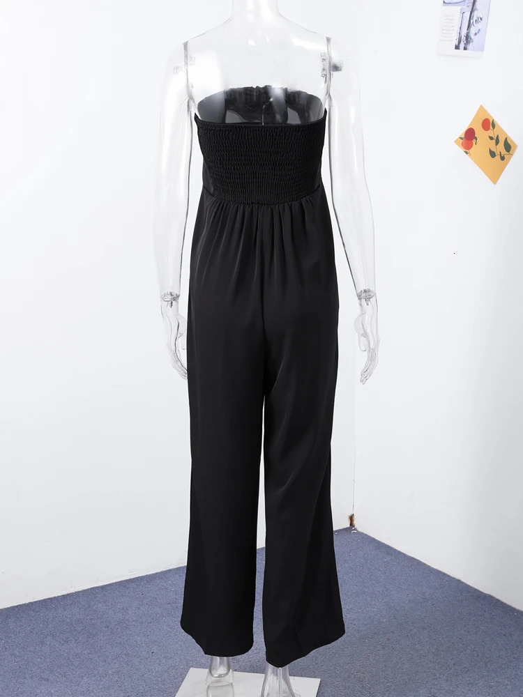 Sexy Backless Womens Jumpsuits Solid Off Shoulder Waist Cinching Pockets Wide Leg Pants Lady Bodysuit Summer Female Outwears 250616