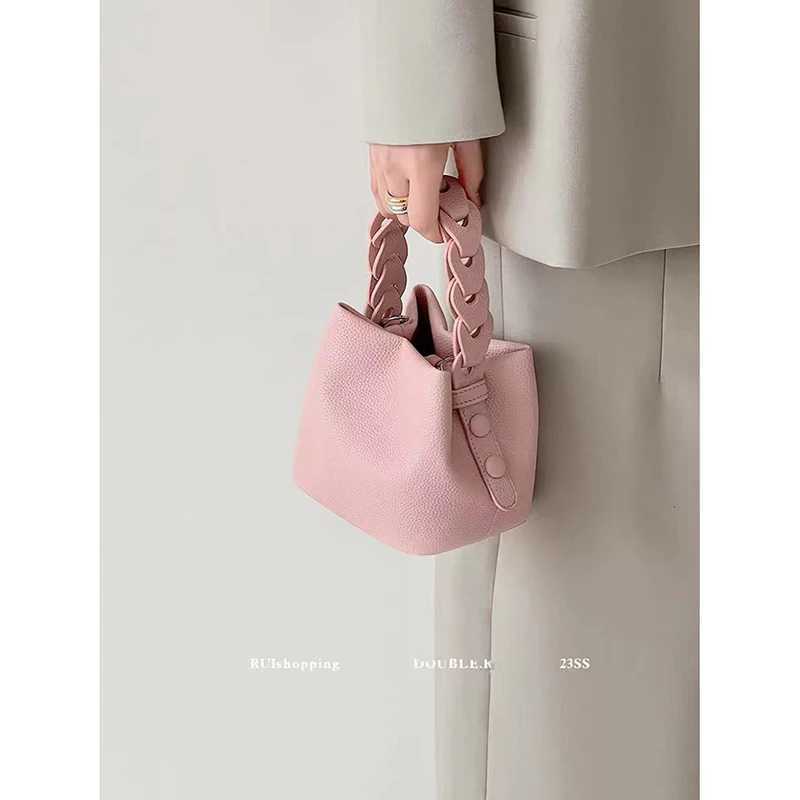 High Quality Soft Lychee Leather Bucket Bag Womens Summer Solid Color Woven Handbag 2025 New Fashion Simple Style Crossbody Bag Z250617