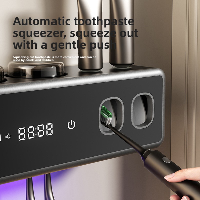 Smart Toothbrush Sanitizer Rack Drying UV Sterilization Toothpaste Dispenser Bathroom Storage Shelf
