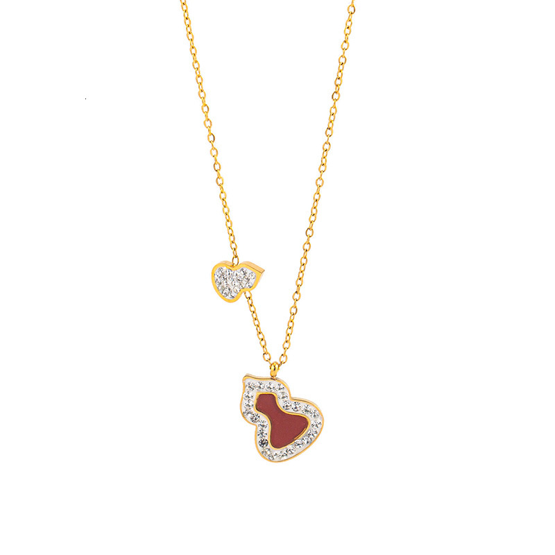 Fashion Light Style Simple Personality Versatile Dia-Encrusted Gourd Necklace for Women High-End Titanium Steel Non-Fading Jewelry