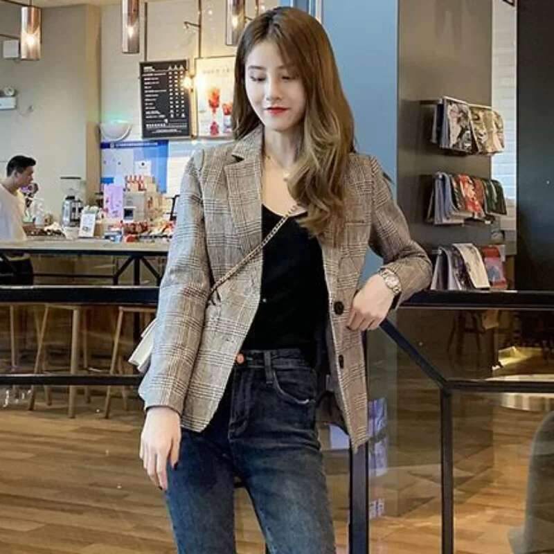 Korean Style Spring Autumn Outerwears Plaid Check Blazer Woman High Quality Coats for Women Bring Deals Youthful Clothes Jacket
