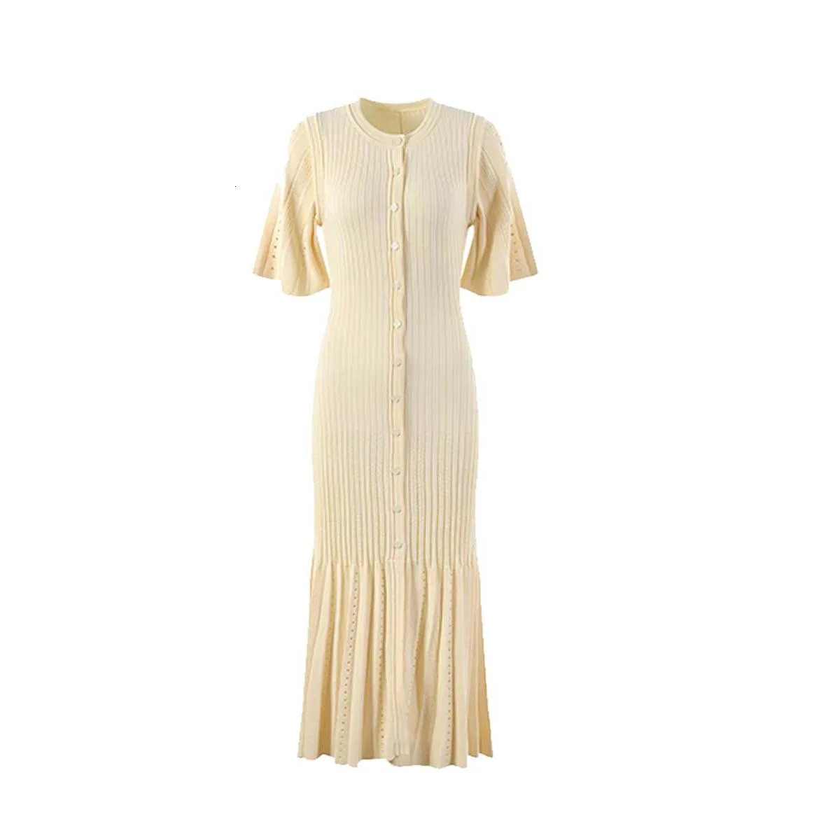 Summer Spring French Elegant Fragrance High-end Slimming Knitted Mermaid Dress Hollow Slimming Fish Tail Knit Dress 250616