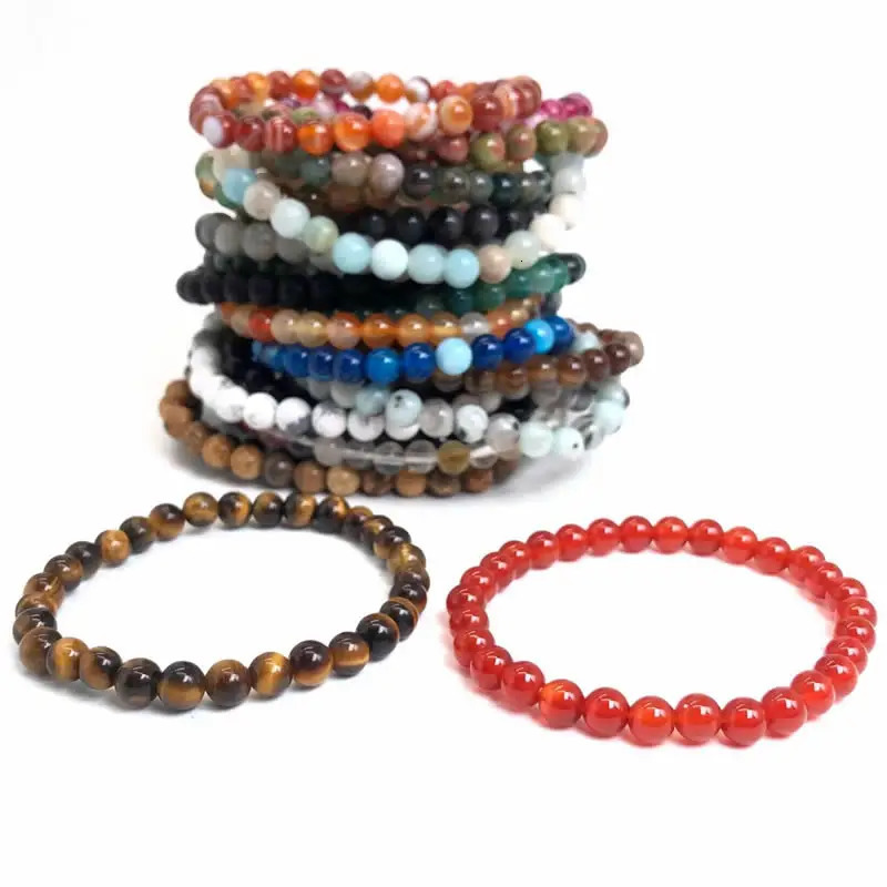 Natural Stone 6mm Beads Bracelet For Women Men Agate Crystal Quartzs Jades Jewelry Agates Elastic Bangle Bracelets 250613