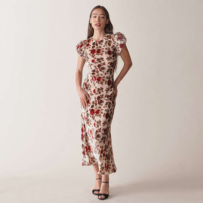 Goth Beach Dress Dresses for Woman Party June 495 Summer New 2025 High-quality Rayon Burnout Round Neck Short Sleeve Mid-length Asymmetrical Dress